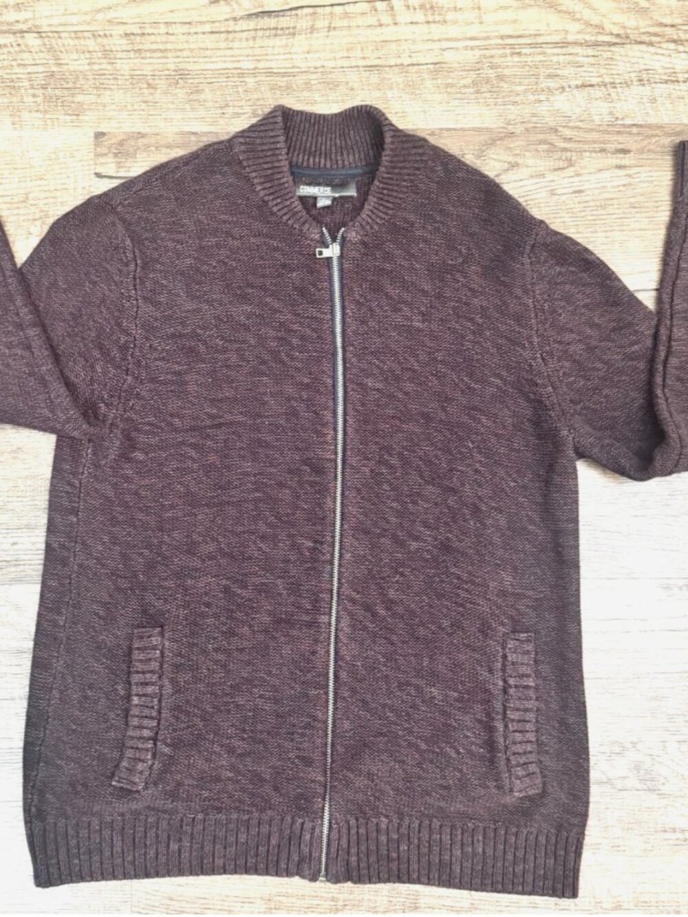 COMMERCE Burgundy Full Zip Long Sleeve Sweater Men's Large Pockets Winter Ski